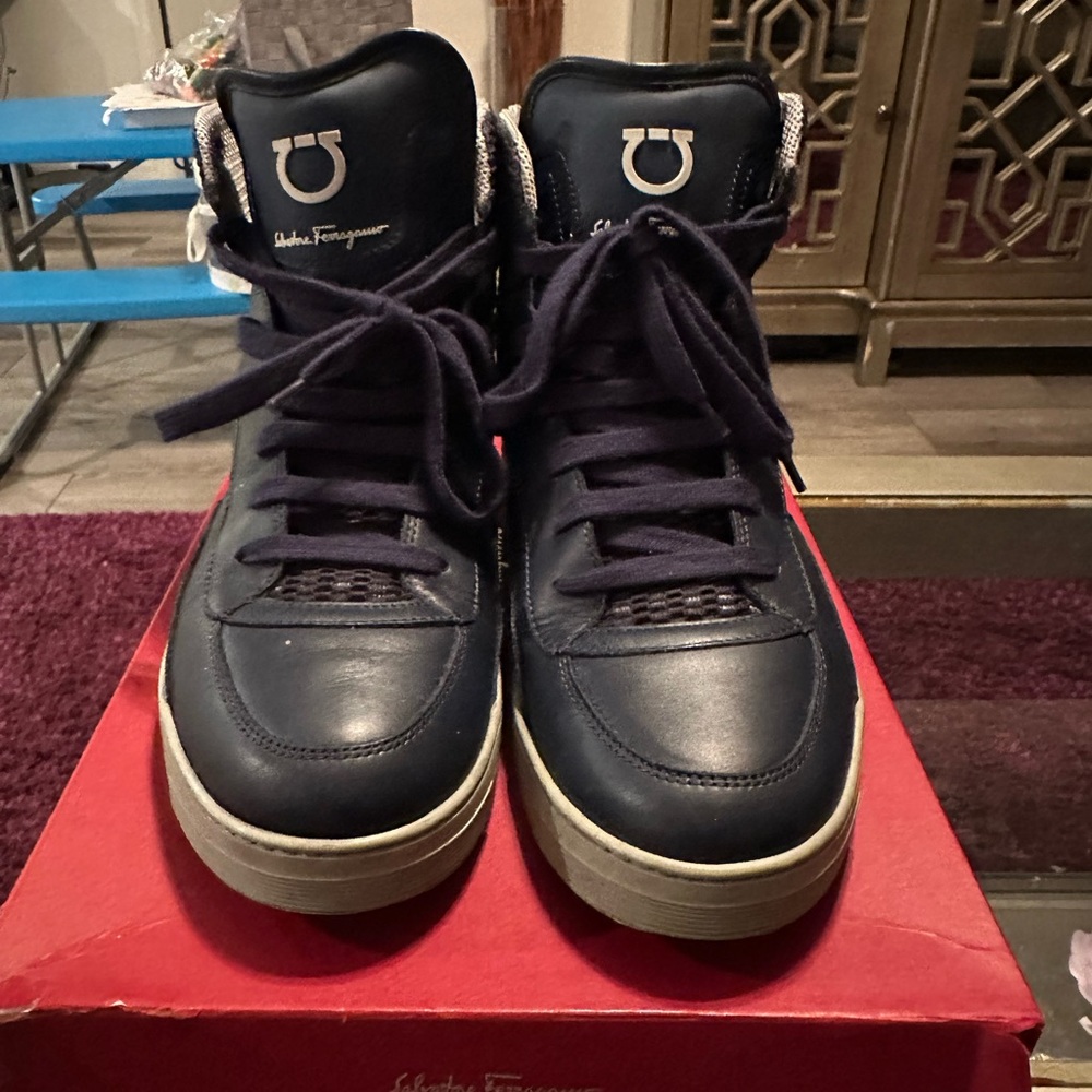Salvatore Ferragamo Navy High-Top Sneakers